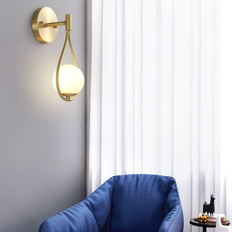 10.6 Inches Height Brass Wall Sconce with Frosted White Glass Shade Nordic Simplicity Style Wall Mount Lamp in Gold