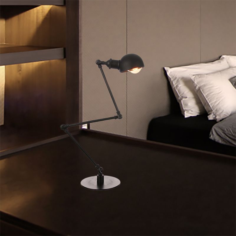 Black/Brass Domed Table Lighting Industrial Style 4"/8.5" Wide 1 Bulb Metallic Table Lamp with Adjustable Arm for Office