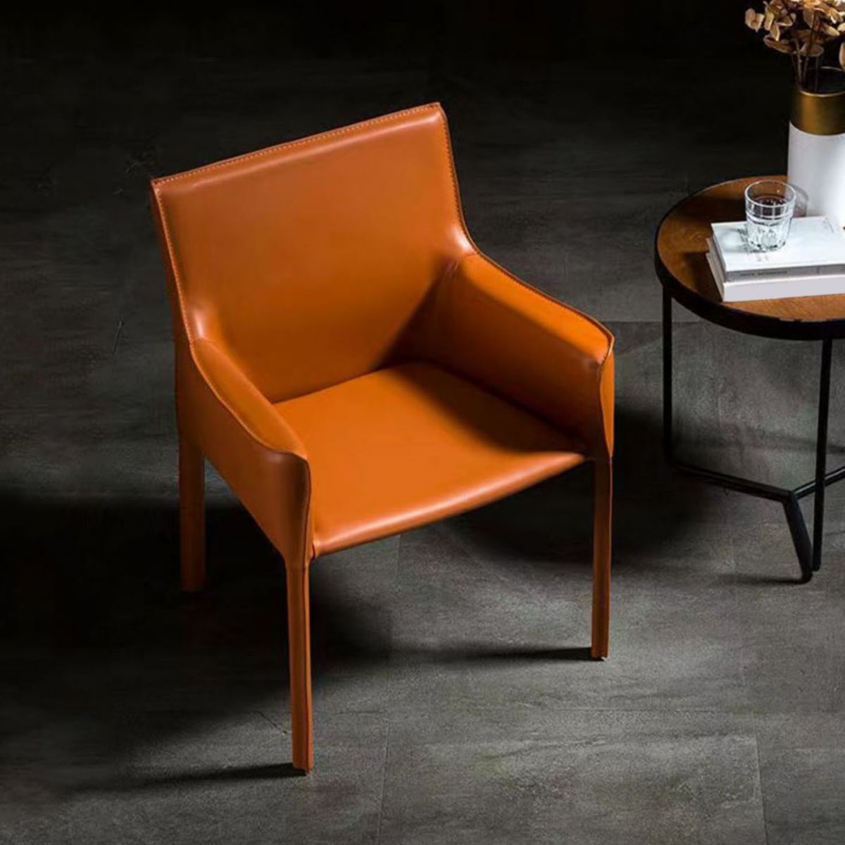 Contemporary Leather Dining Chair Parsons Chair in Matte Finish with Steel Legs