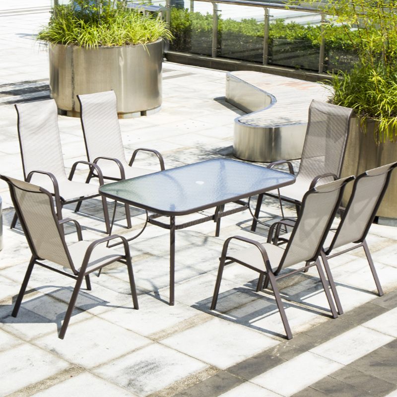 Metal and Glass Patio Table Industrial Style Outdoor Patio Dining Table