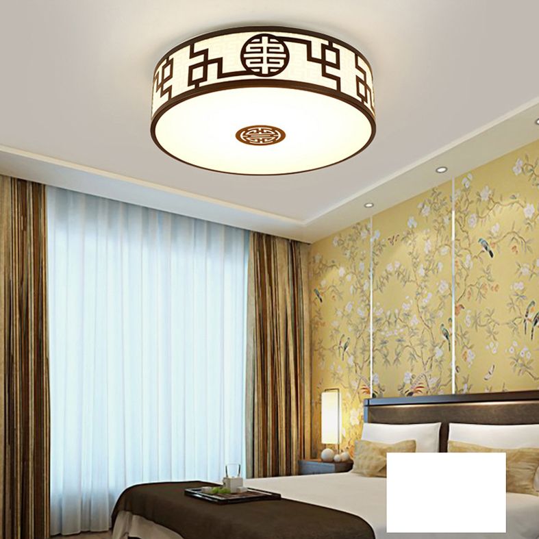 Cylindrical Wrought Iron Ceiling Fixture in Traditional Creative Style Fabrics Flush Mount for Dining Room