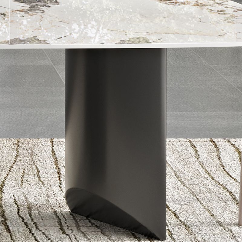 Rectangle Dining Table Sintered Stone Top Modern White Table with Black Legs