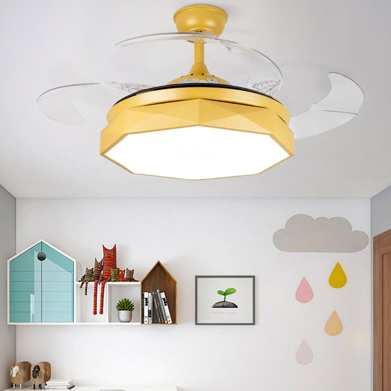 Ventilador de colgante geométrico de macarrón Lámpara acrílica de acrílico Lámpara de semi rascilla de dormitorio