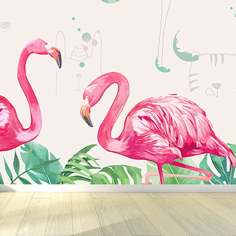 Tropical Flamingo Mural Wallpaper Non-Woven Cloth Washable Pastel Wall Art for Bedroom