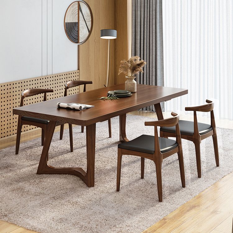 Mesa de comedor de madera sólida mesa rectangular de madera de pino con base de pedestal doble