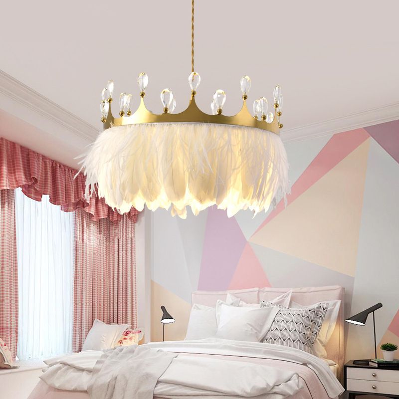 Ultra-modern Crown Pendant Lighting Fixtures Feather Hanging Lamp with Hanging Cord for Bedroom