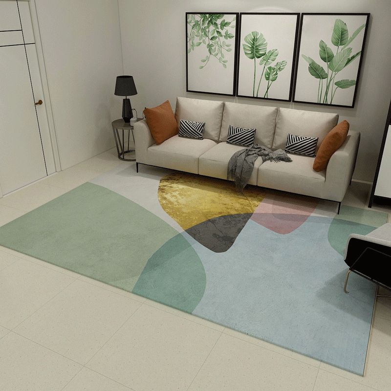Minimalistic Nordic Style Rug Multicolor Color-Blocking Rug Machine Washable Pet Friendly Non-Slip Backing Carpet for Room