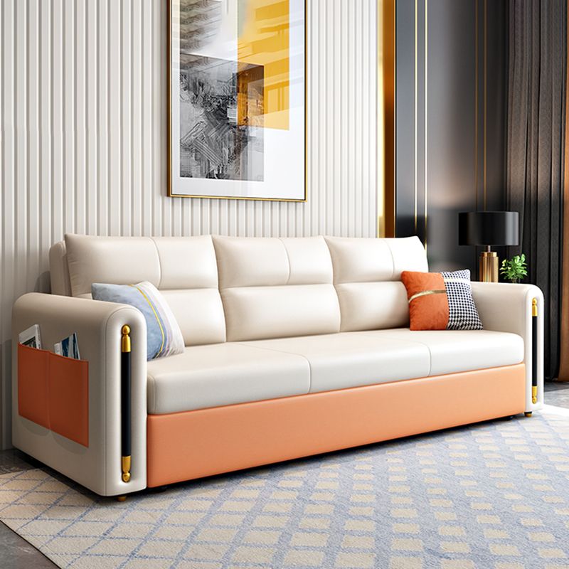 Faux Leather Convertible Sofas Glam Sleeper Sofa with Storage