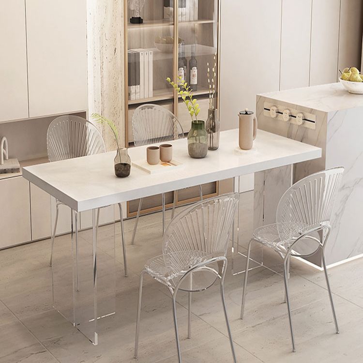 Acrylic Base Double Pedestal Table Modern Rectangle Dinner Table Kitchen Home