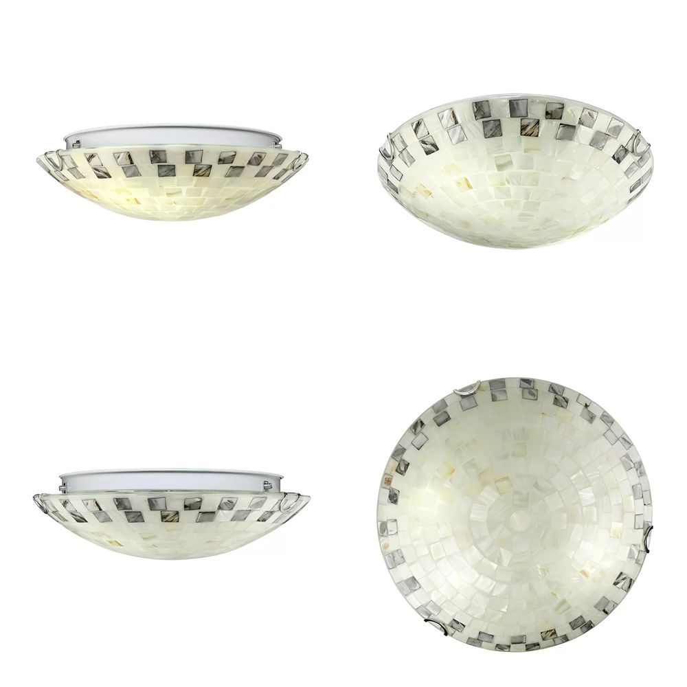 Beige bowl Ciling Light Vintage Mosaic Glass 1 bombilla 12 "/16" /19,5 " Luz de techo de montaje a ras anchas para comedor