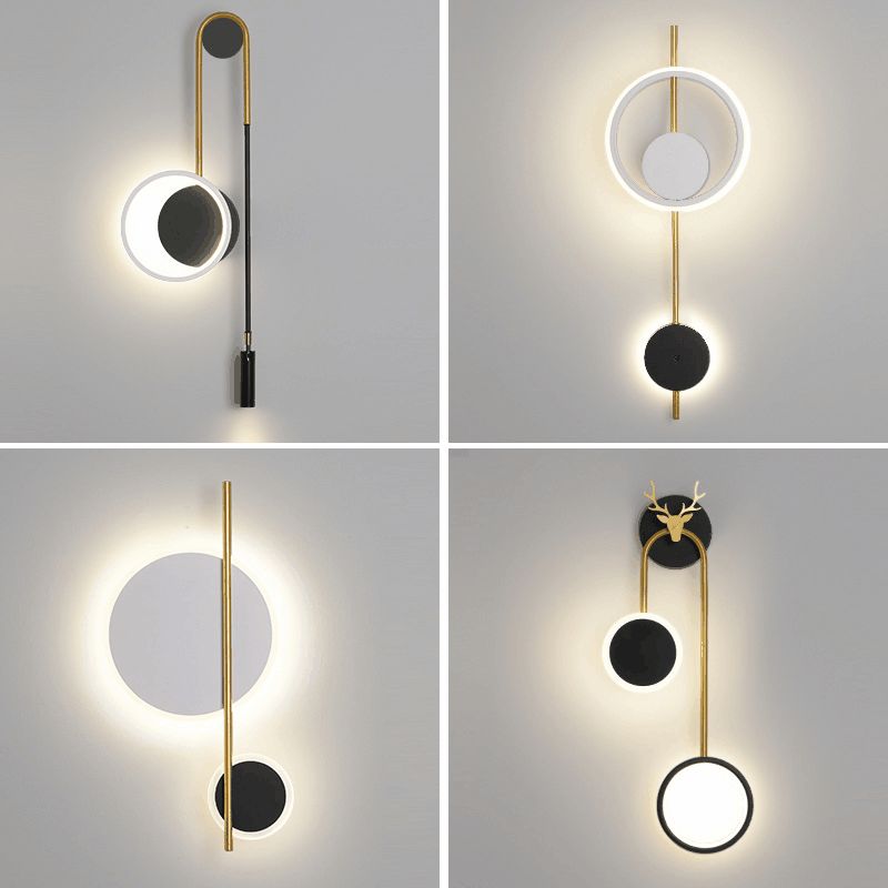 Circle Wall Sconce Lights Lampada da parete moderna Metal 2 Prontoni con pareti leggeri in bianco e nero