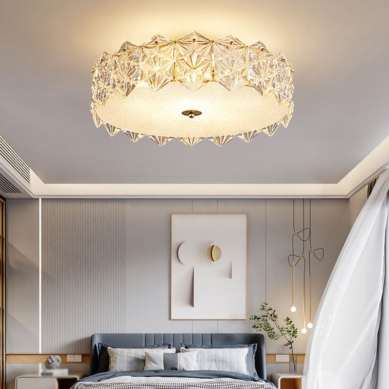 Modern Drum Flush Mount Lighting Crystal Multiple-Light Ceiling Lighting