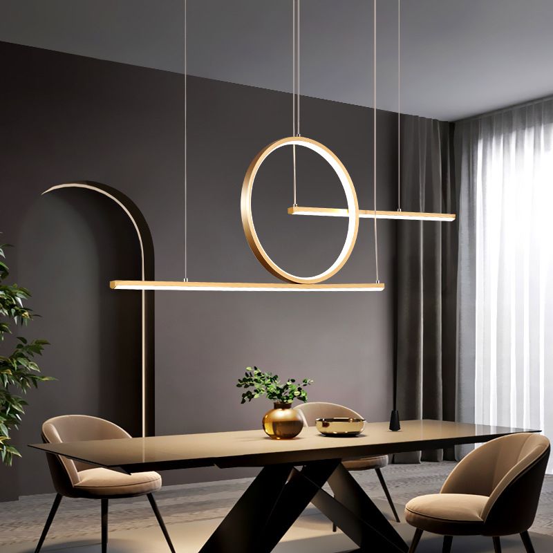 3-Light Ceiling Island Light Modern Style Linear Shape Metal Pendant Lighting