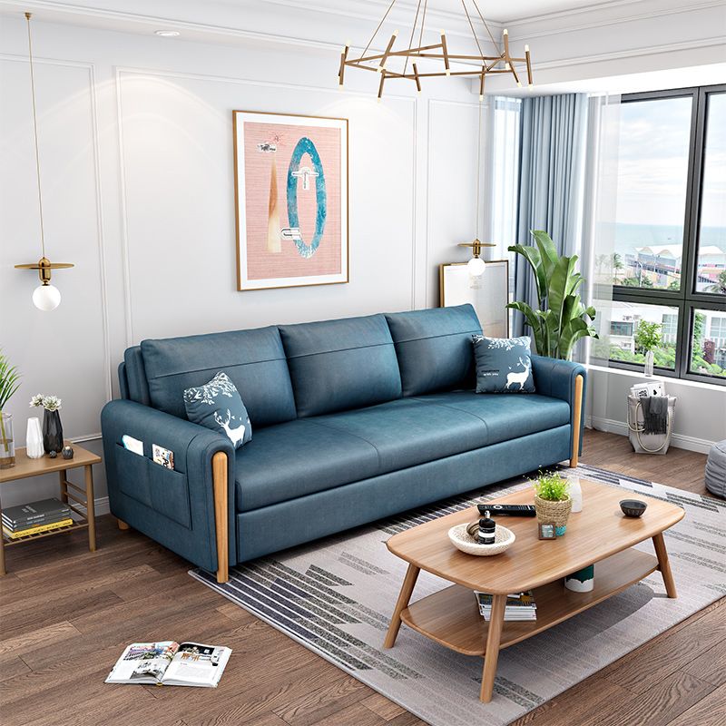 Cushion Back Sofa Futon Square Arms Convertible Sofa with Storage