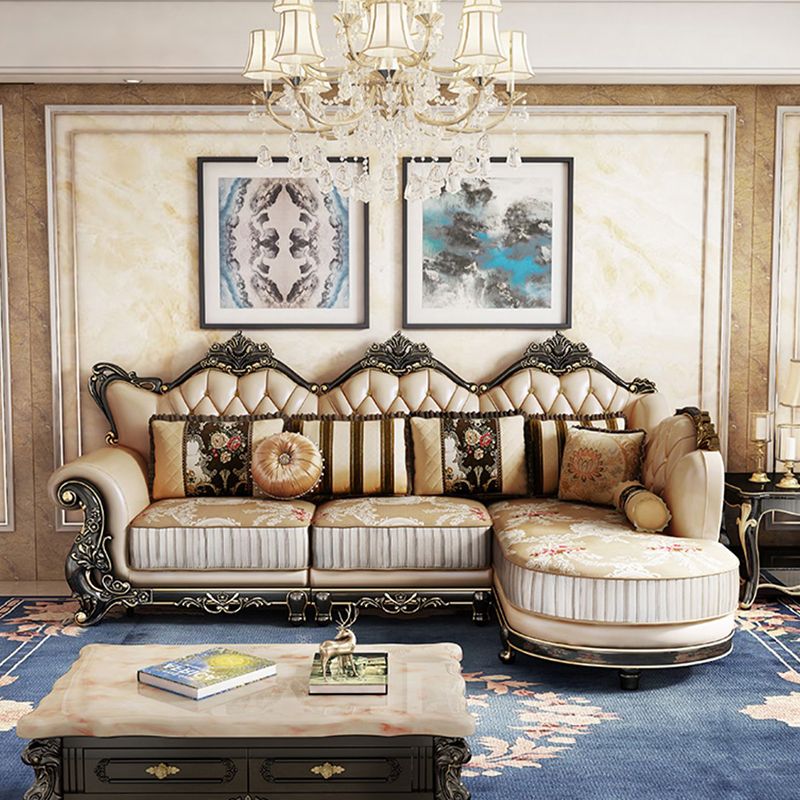 Traditional Slipcovered Cushions Sectionals & Chaise Tufted Rolled Arm Sectional Sofa