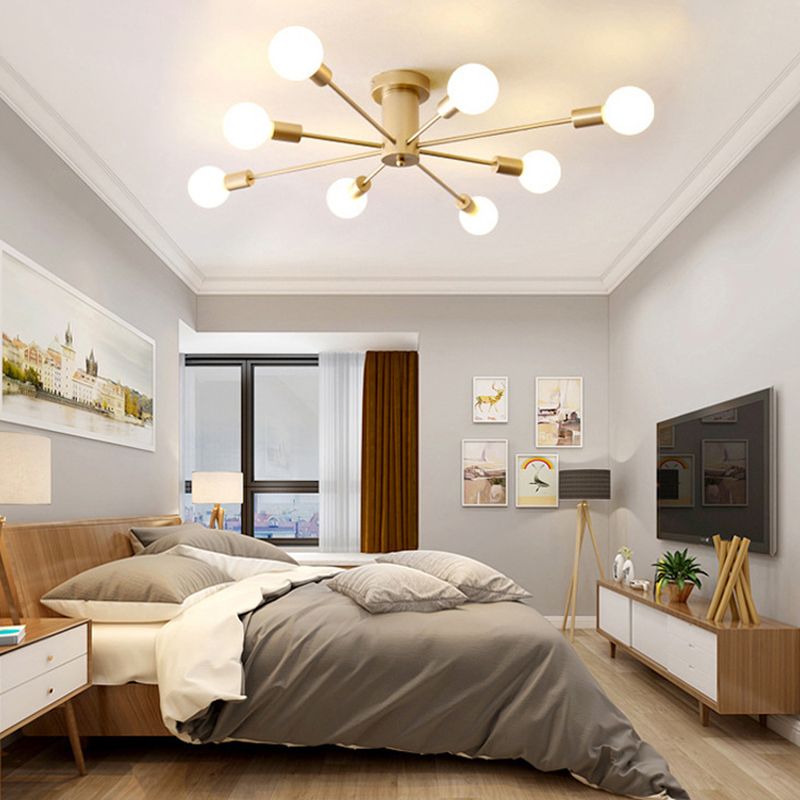 Multi Light Semi Flush Light Industrial Sputnik Metal Ceiling Lamp for Bedroom