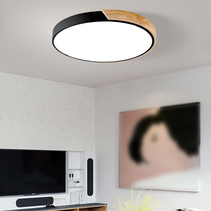 Plafonnier LED de forme ronde macaron fer moderne 1 lumière encastré pour chambre d'étude