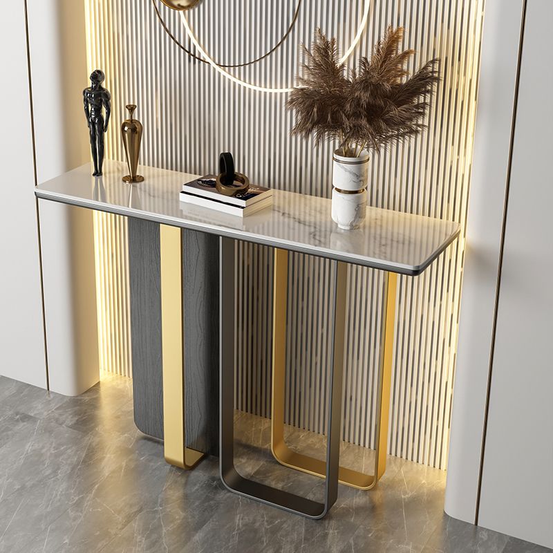 Stone Rectangle Console Table Modern 13.78"W Accent Table with 1 Shelf