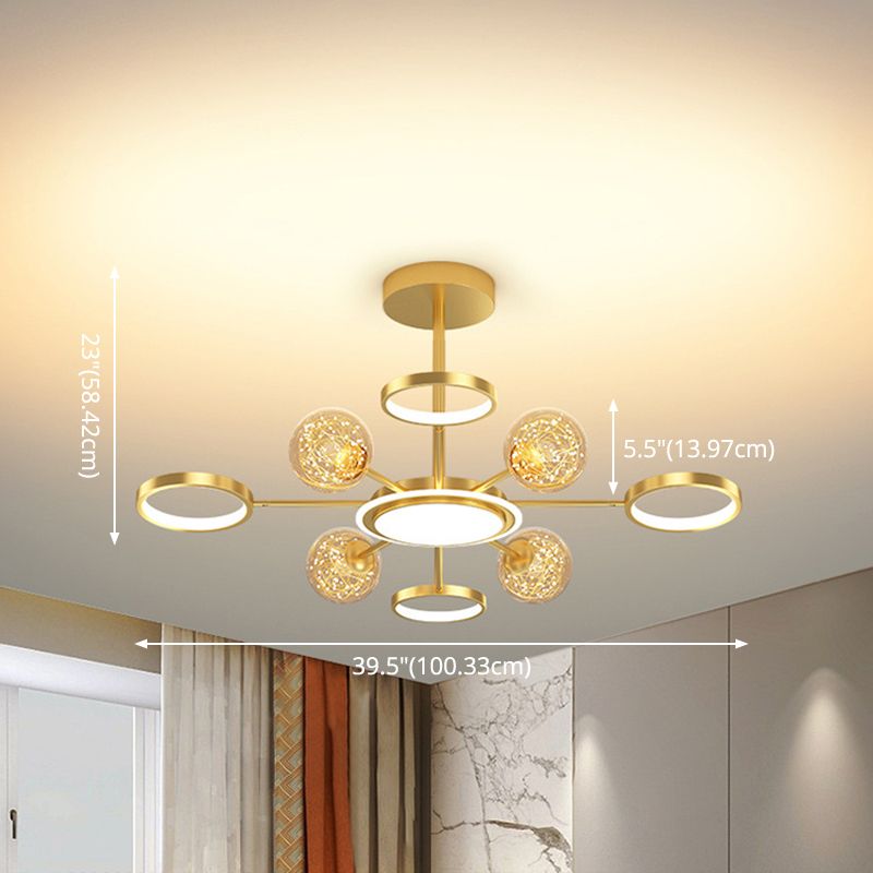Ring and Ball Chandelier Pendant Light Ultra-Contemporary Metal Hanging Pendant Lights for Living Room