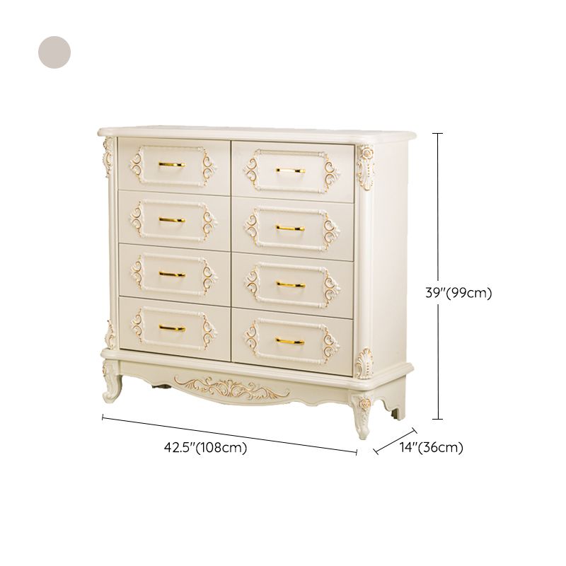Mid-century Modern Solid Wood Chest in White Rectangle Cabinet with Drawers