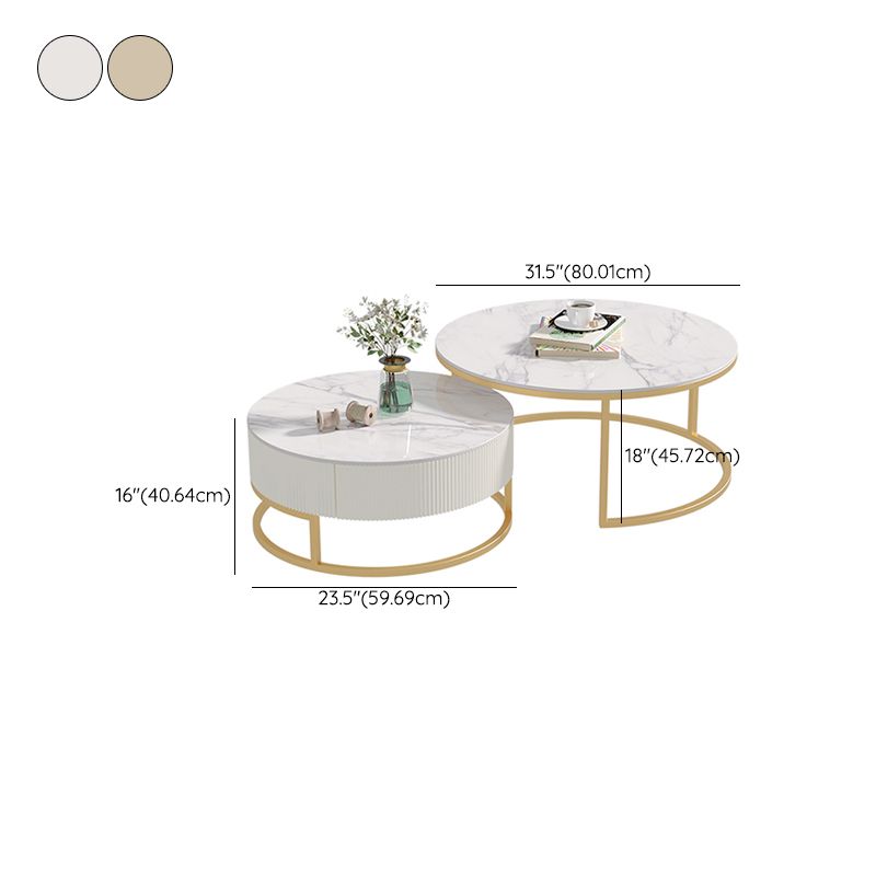 Glass Top Frame Coffee Table Round Nesting Coffee Table Set with Drawer