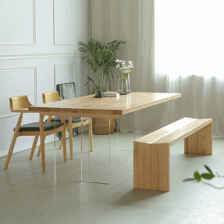Contemporary Rectangle Wood Standard Height Table Double Pedestal Dining Table
