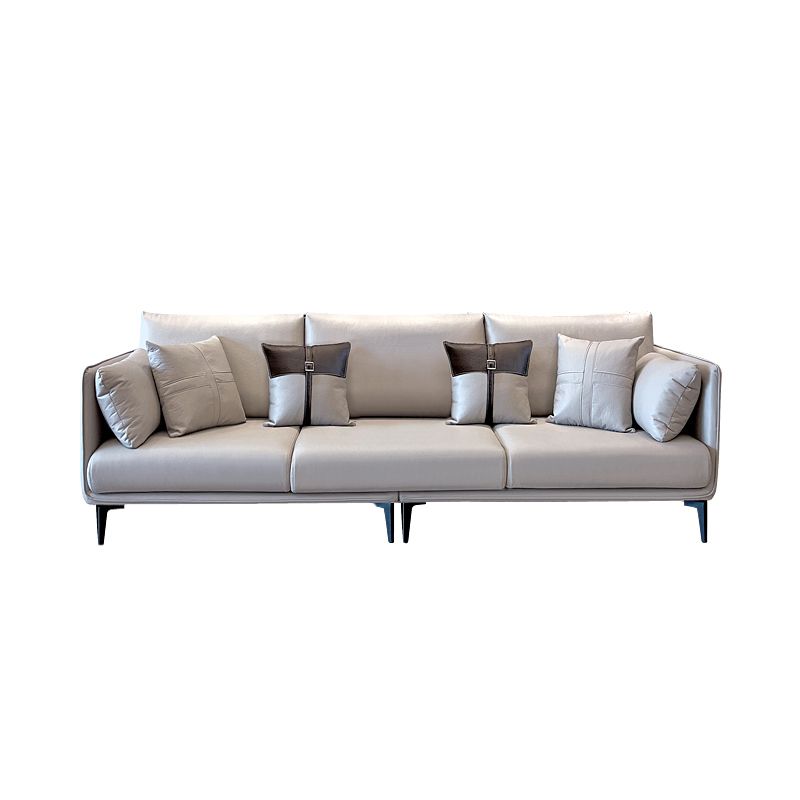 Stationary Stain Resistant Faux Leather Living Room Pillow Top Arm Modern Sofa