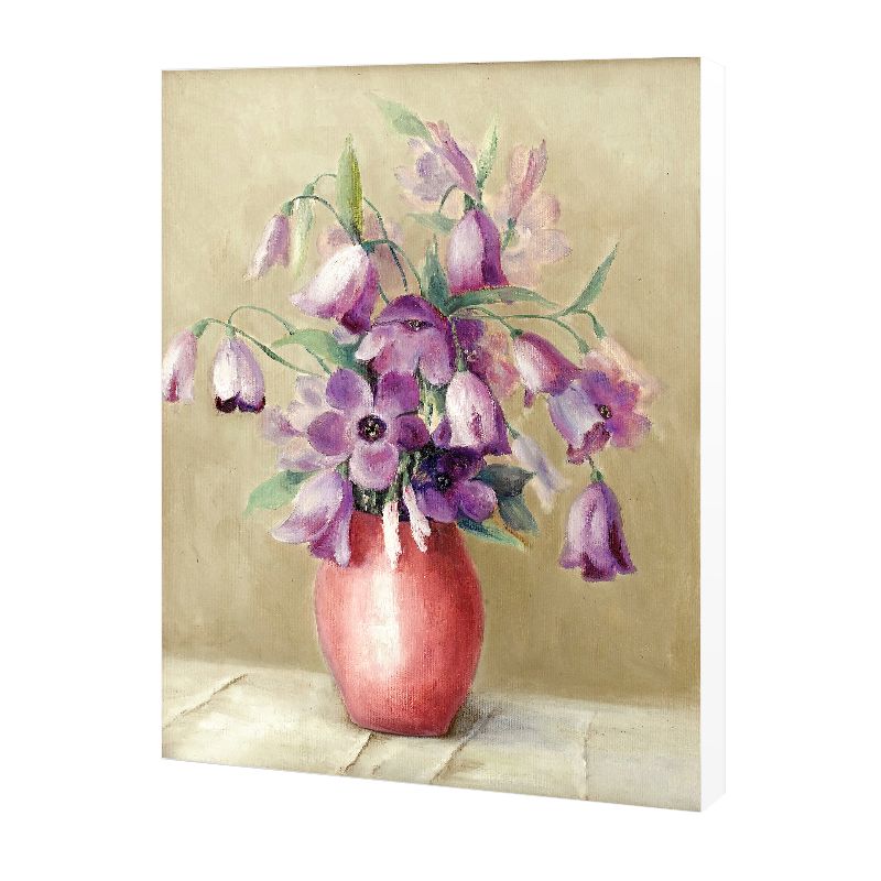 Flower and Vase Painting Canvas Modernism Textured Wall Art in Light Color