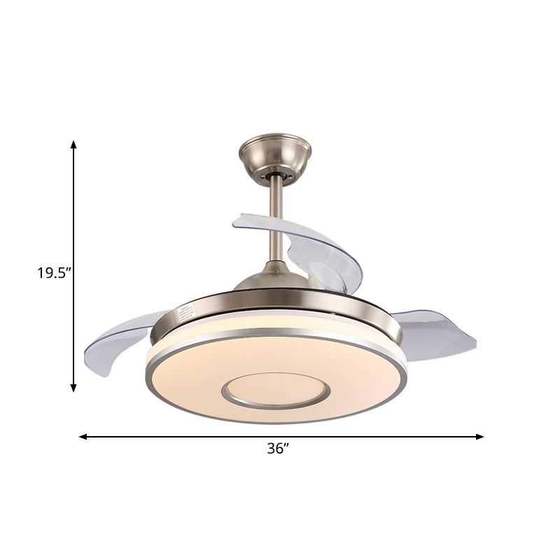 36 "W LED Deckenventilator Beleuchtung Modernismus Schlafzimmer 4 Klingen Halbflush -Halterung mit runden Acrylschatten in Gold