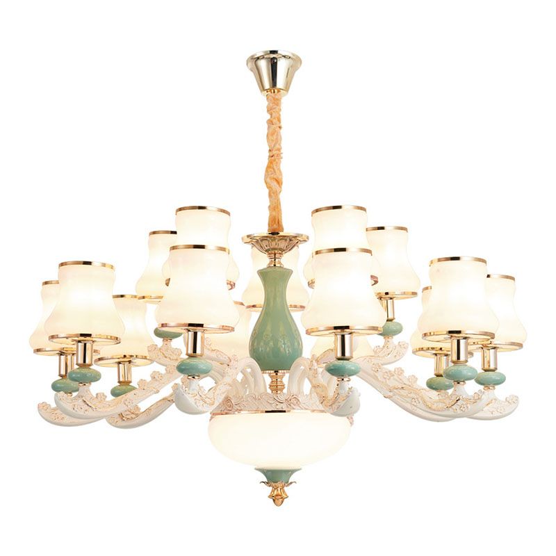 Iluminación de suspensión de vidrio esbelto acampanado Cerámica blanca moderna Luz de lámpara