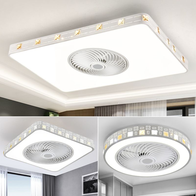 1-Light Modern Style LED Fan Light Metal Geometric Flush Mount Light for Bedroom