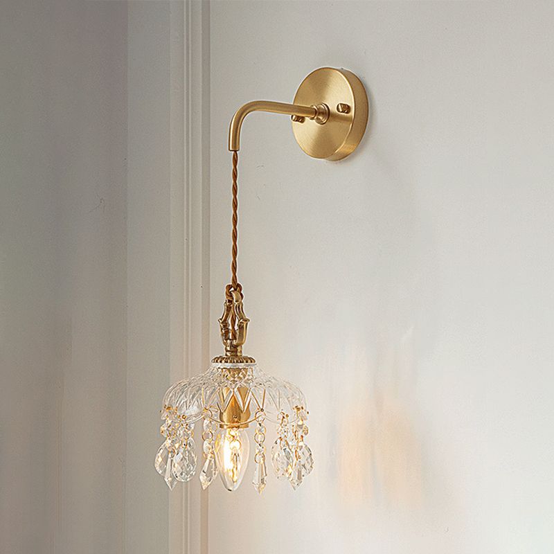 Dome Shape Glass Wall Light Modern Style 1 Light Wall Light Sconce in Gold