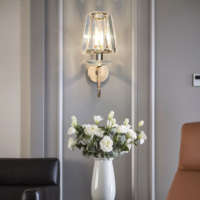 Gold Crystal Wall Sconce in Modern Luxury Style Wrought Iron Geometric Wall Lamp for Bedroom