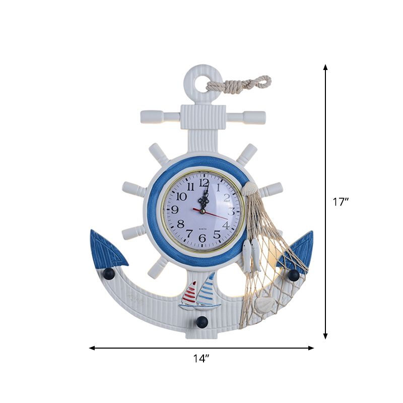 Metal Anchor Wall Sconce Light Children Style LED White Wall Mounted Lamp with Clock Design in Warm/White Light