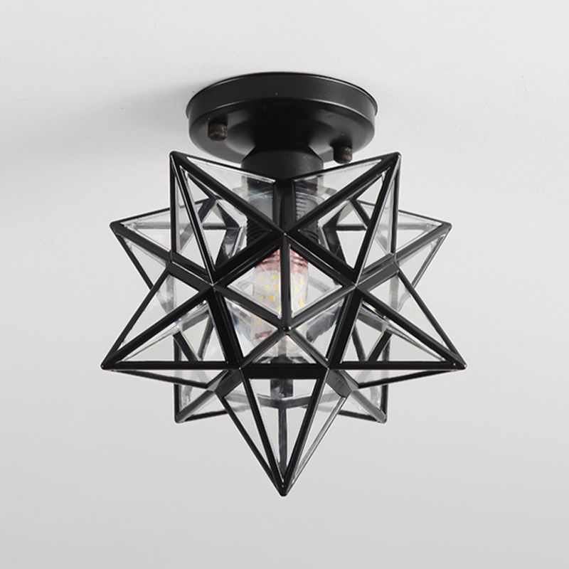 Glass Semi Flush Mount Light Star Shape Vintage Semi Flush Ceiling Light
