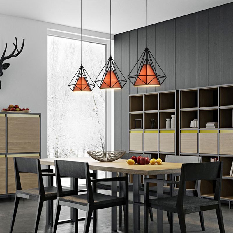 3 Lights Diamond Pendant Industrial Metal Ceiling Pendant with Hanging Cord for Restaurant