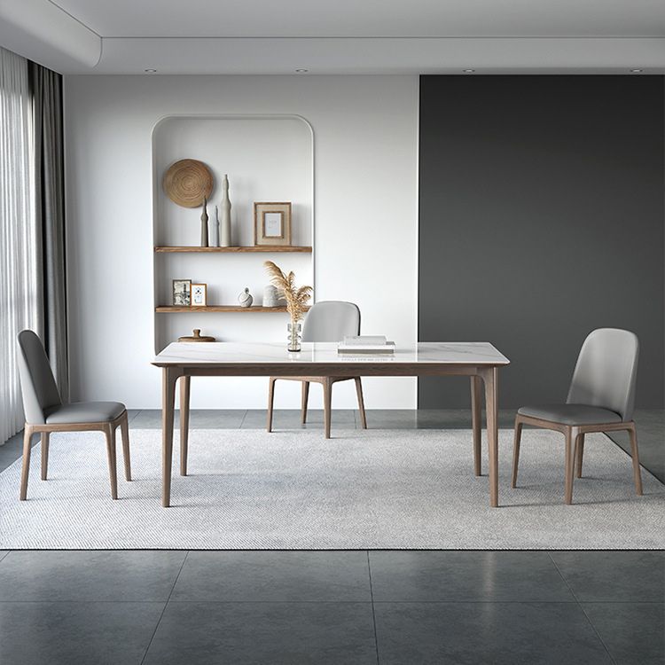 White Stone Top Dining Table Mid-Century Modern Dining Table with 4 Wood Legs