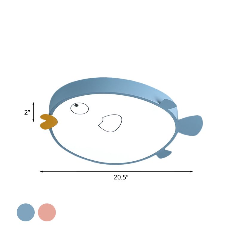 LED Bedroom Flush Light Fixture Macaron Blue/Pink Finish Flush Mounted Lamp with Bird Acrylic Shade