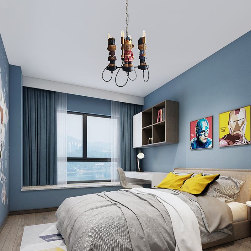 Mehrfarbiger Spielzeugbär Kronleuchter 4 Lichter Kinder Metall Hanging Lampe für Kinderschlafzimmer