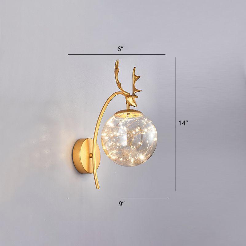 Nordic Ball Wall Mount Lighting Glass Stairs LED Starry Sconce Light with Antler Decor