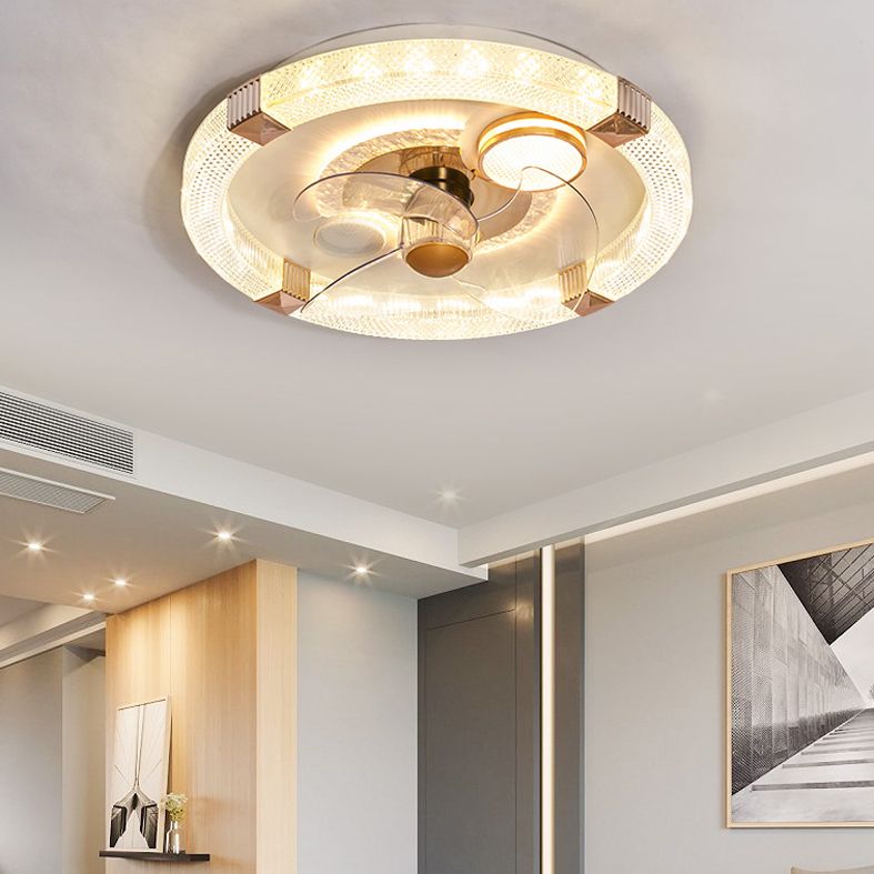 Smart Bluetooth Music Runde Lüfterlampe Minimalistische Acrylschlafzimmer halb Flush Licht in Weiß