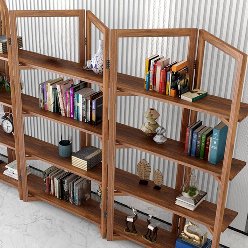 Open Back Folding Bookshelf Wood Contemporary Bookcase for Home