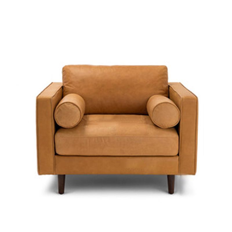 Faux Leather Modern Sofa 37.7"W Square Arm Sofa with 2 Pillows for Living Room