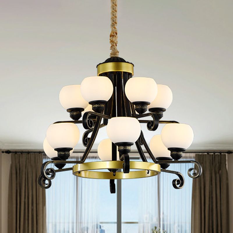 12 lampadine il lampadario del soffitto in vetro in vetro nero glassato classico per soggiorno per soggiorno