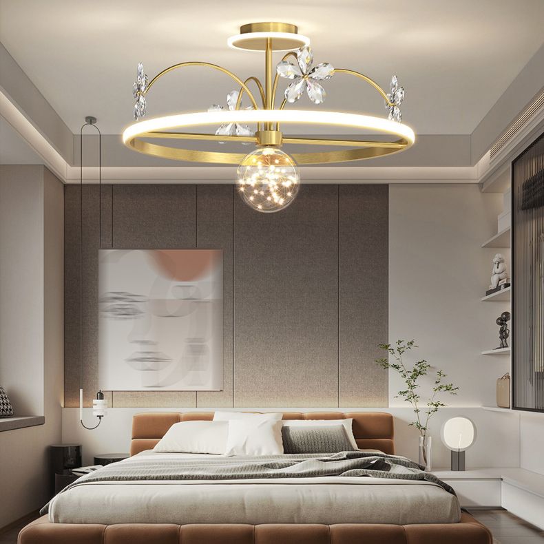 3 Lights Round Flush Ceiling Light Modern Style Crystal Flush Mount Lights