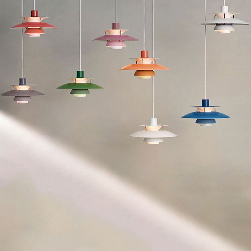 Multilayer Pendant Light Fixture Macaron Aluminum 1-Light Living Room Hanging Light