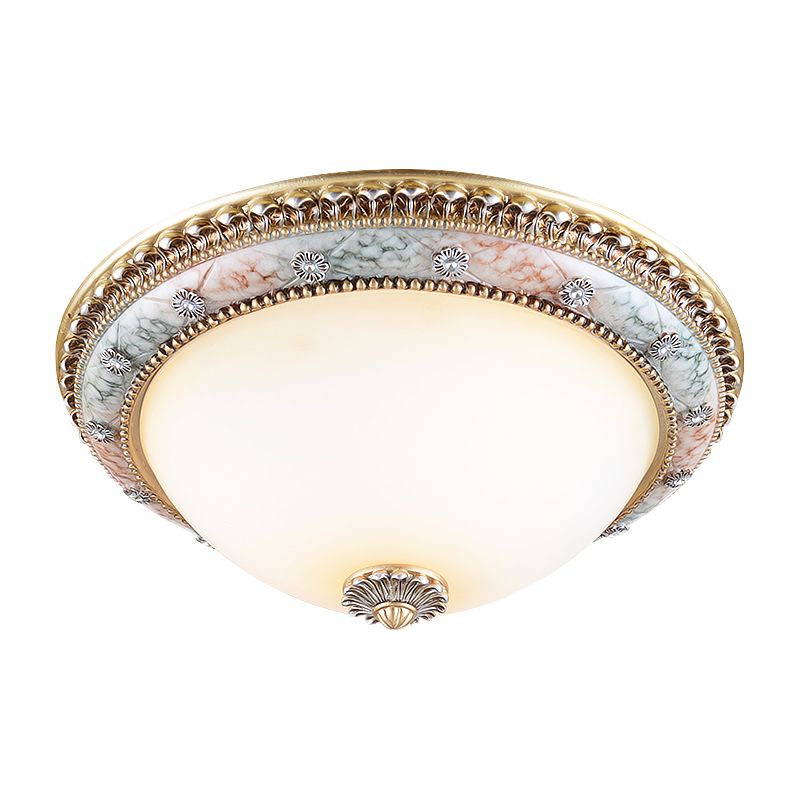 2/3-Light Flush Mount Lighting Minimalist Dome White Glass Ceiling Fixture in Gold, 14"/16"/19.5" W