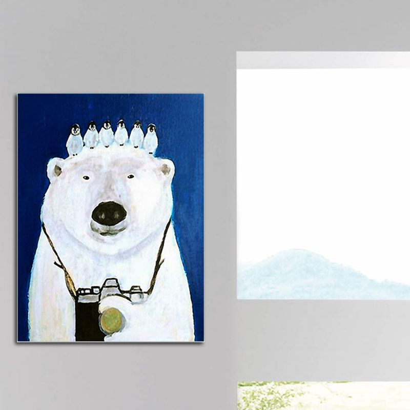 Illustration Polar Bear Wall Art Print for Living Room, Soft Color, Textured Surface