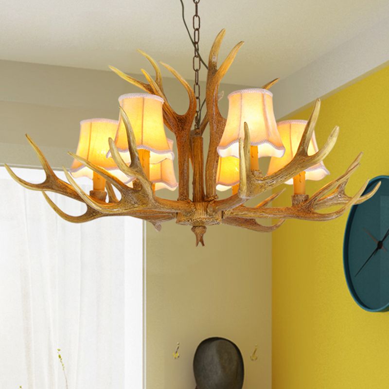 Classic Deer Horn Chandelier Pendant Light Resin Hanging Lighting for Living Room