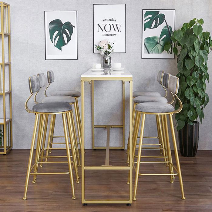 White Glam Style Bar Table in Iron Top and Faux Marble Bar Table for Living Room